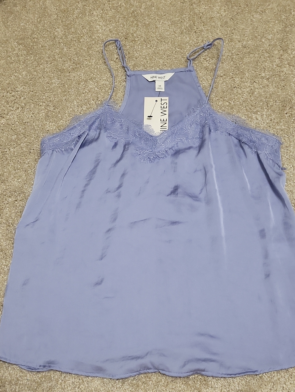 Nine West Lavender Lace-Trim Satin Cami Top